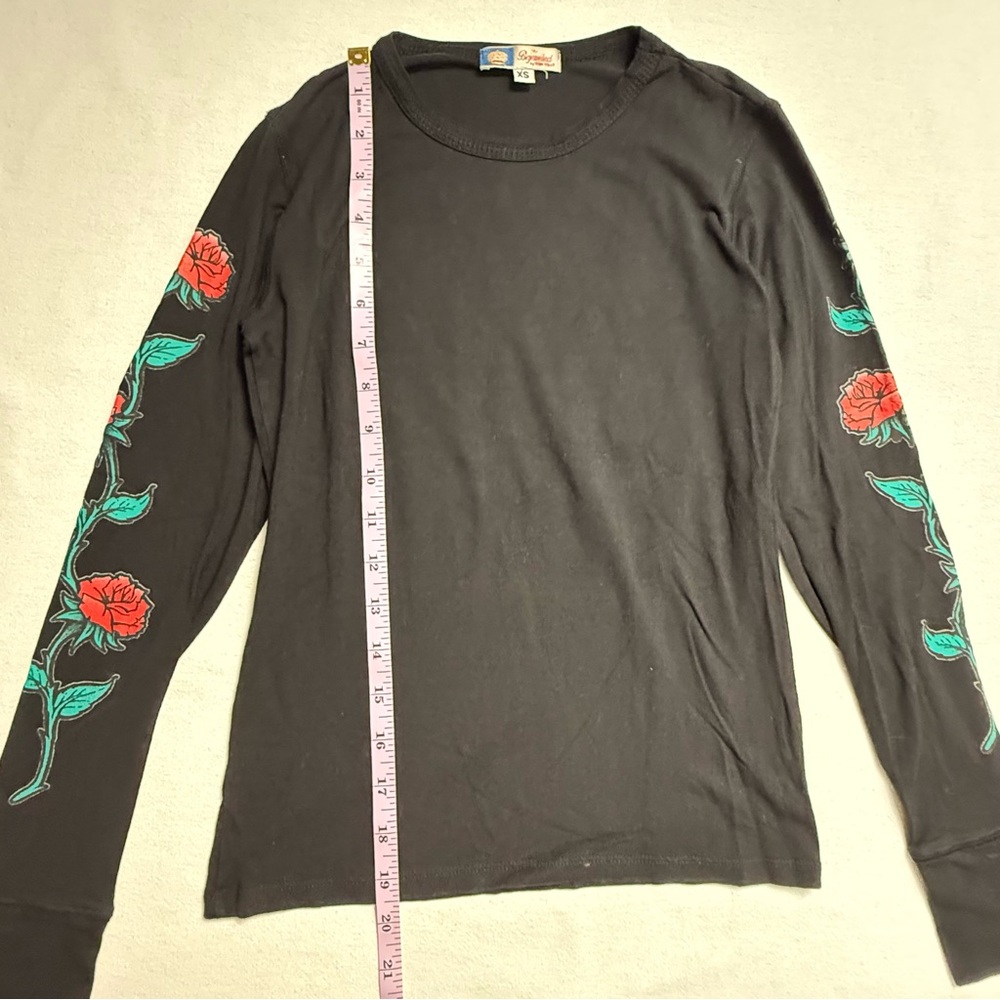 Bejeweled Y2K Rhinestone Tattoo Rose Heart Graphic Long Sleeve Tee XS - Picture 7 of 8